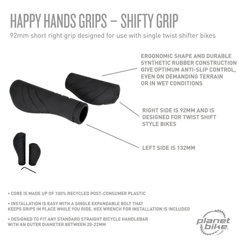 Planet Bike Happy Hands Shifty Grip Handlebar Grips in Black-8